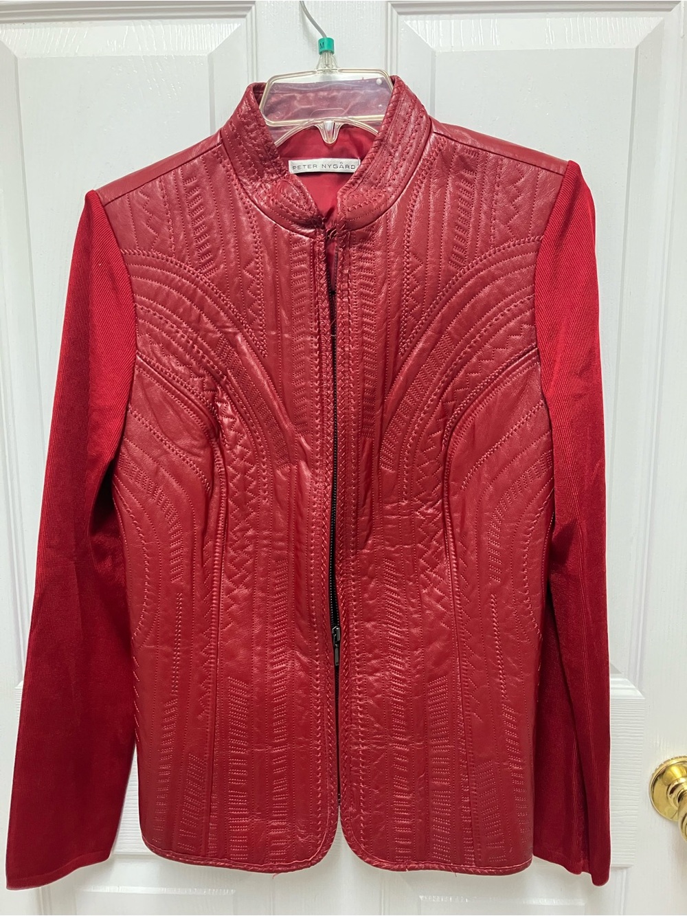 Peter Nygard Red Quilted Leather & Knit Jacket